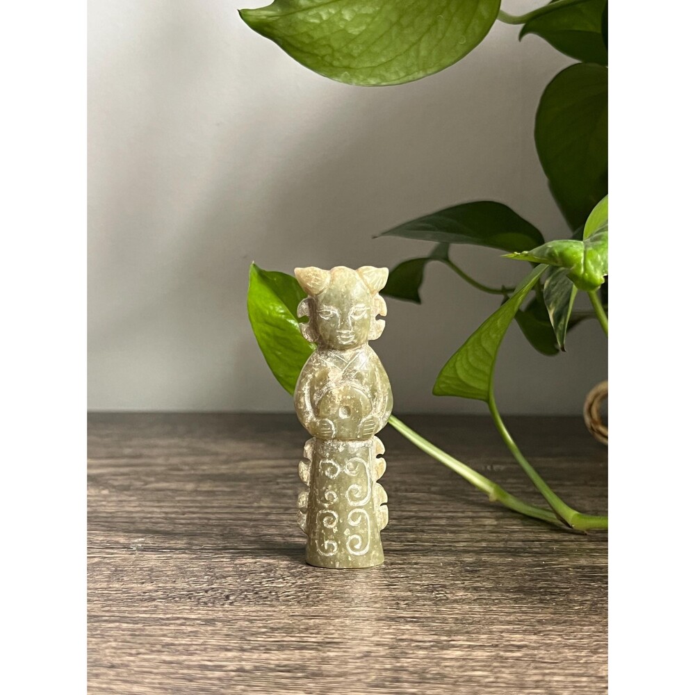 Vintage Carved Green Stone Deity Figurine Statue